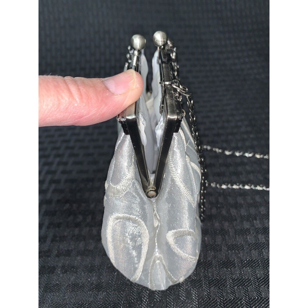 Purse Evening Bag Vintage Silver Embroidered Rhinestones Prom Wedding Formal - Picture 15 of 16